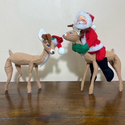 Collectible Vintage 1986 Annalee Santa Riding Reindeer & Christmas Reindeer