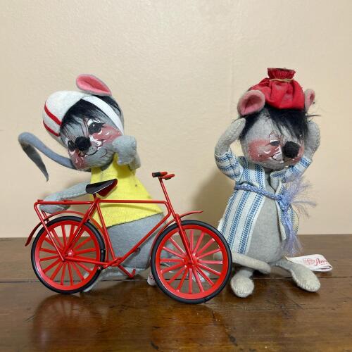Collectible Vintage 1987 Annalee Mouse Dolls with Red Bicycle Accessory