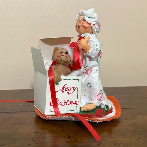 Collectible Vintage 1986 Annalee Christmas Pajama Girl with Bear Figurine