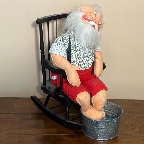 Collectible Vintage 1990 Annalee Santa in Rocking Chair with Holiday Mouse