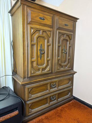 Vintage Ornate Wood Armoire Wardrobe Cabinet