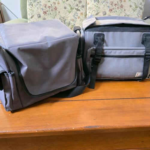 Gray Padded Camera Shoulder Bag with Adjustable Dividers and External Pockets