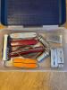 Small Tote of Assorted Pocket Knives and Tools