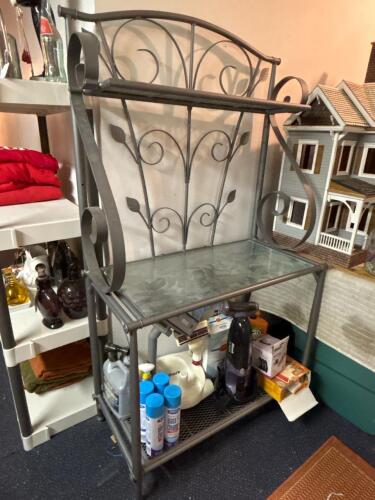 Powder-Coated Metal Baker&rsquo;s Rack with Etched Glass & Metal Shelves