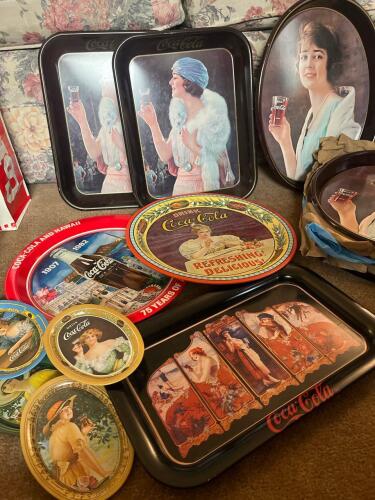Lot of 18 Vintage Coca-Cola Advertising Metal Trays