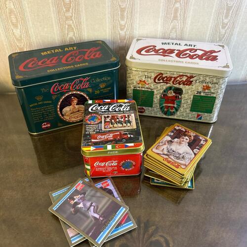 Coca-Cola Metal Collector Cards Tin Lot with Collectible Card Sets