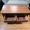 Wooden Storage Chest Coffee Table, 43.5" x 19.5" x 20.5", Hinged Top, 2 Drawers, Brown - 2