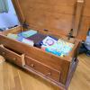 Wooden Storage Chest Coffee Table, 43.5" x 19.5" x 20.5", Hinged Top, 2 Drawers, Brown - 3