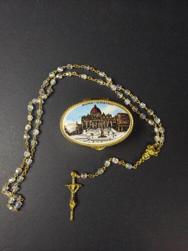 Vintage Catholic Rosary and St. Peter&rsquo;s Basilica Case