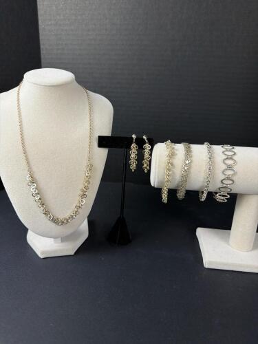 Sterling Silver Jewelry: 4 Bracelets, 1 Necklace/Earrings Set