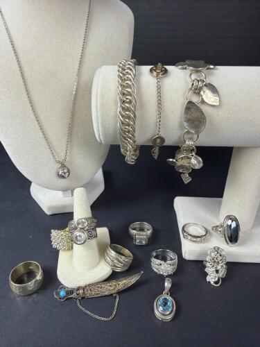 Large Sterling Silver Jewelry Lot and Vintage Pieces