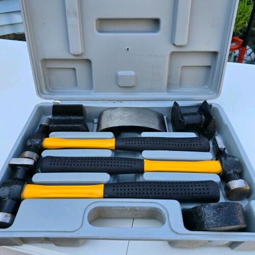 AES Industries 7-Piece Fiberglass Handle Hammer & Dolly Set, Model AES-2740, with PVC Case