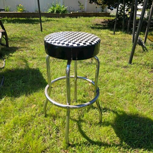 Alltrade Bar Stool, 29" Height, Chrome Frame, Checkerboard Vinyl Seat