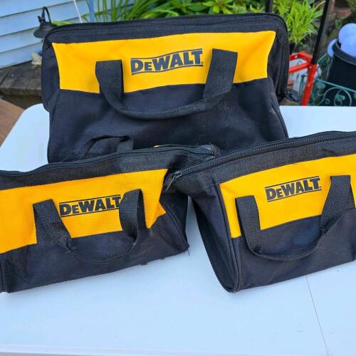 Set of 3 DeWalt Soft Tool Bags, 16-Inch, Zippered Top, Black & Yellow, Dual Handles