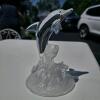Clear Glass Dolphin Figurine, 8 in Tall, Leaping Over Wave, Decorative Art Sculpture - 2