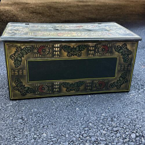 Vintage Decorative Metal Tin Box - Butterfly and Floral Pattern