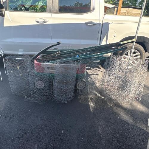 Galvanized Chicken Wire and Metal Fence Posts Lot - Wagon Not Included