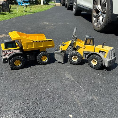 Vintage Tonka Pressed Steel Dump Truck and Front-End Loader Toy Lot