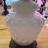 Swirled Milk Glass Hurricane Table Lamp with Ornate Cast Metal Base - 4