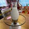 Swirled Milk Glass Hurricane Table Lamp with Ornate Cast Metal Base - 6