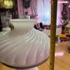 Swirled Milk Glass Hurricane Table Lamp with Ornate Cast Metal Base - 9