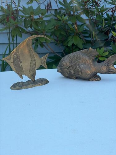 Vintage Solid Brass Angelfish and Carp Sculptures