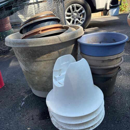 Large Lot of Plastic Outdoor Pots & Railing Planters
