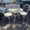 White Wrought Iron Glass Top Bistro Table & Chairs