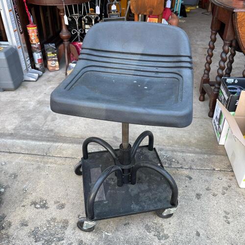 Industrial Rolling Shop Stool with Adjustable Height & Swivel Seat