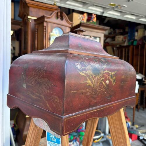 Vintage Asian-Style Hand-Painted Wooden Box