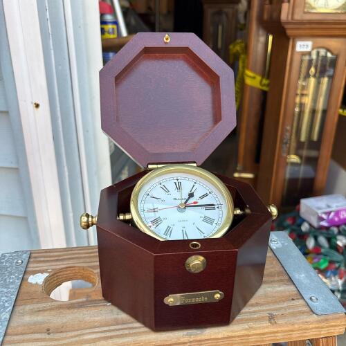 Bulova Desktop Quartz Clock with Foxwoods Plaque, in Wood Case