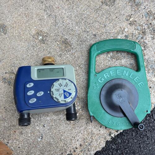 Orbit 2-Outlet Faucet Timer & Greenlee 25 ft Steel Fish Tape Reel