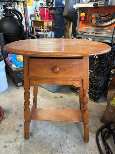 Vintage Wooden Oval Side Table with Drawer