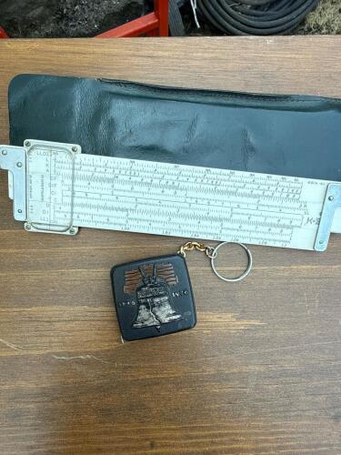 K+E Slide Rule & Stanley Liberty Bell 6ft Tape Measure 1976 USA