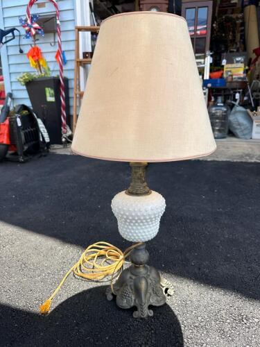 Vintage Table Lamp, Hobnail Milk Glass