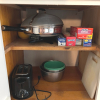 Cabinet Lot: Electric Skillet, Toaster, Mixing Bowls
