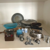 Miniatures, Pewter and Pottery Lot (with tiny kitty and baby tools)
