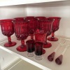 Ruby Red Pressed Glass Goblets, Cordials, Serving Utensils