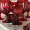 Ruby Red Pressed Glass Goblets, Cordials, Serving Utensils - 3