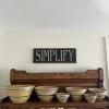 Set of Yellow Ware Bowls with Blue Bands and "Simplify" Wooden Sign - 2