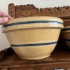 Set of Yellow Ware Bowls with Blue Bands and "Simplify" Wooden Sign - 3