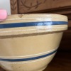 Set of Yellow Ware Bowls with Blue Bands and "Simplify" Wooden Sign - 5