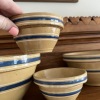 Set of Yellow Ware Bowls with Blue Bands and "Simplify" Wooden Sign - 11