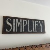 Set of Yellow Ware Bowls with Blue Bands and "Simplify" Wooden Sign - 18