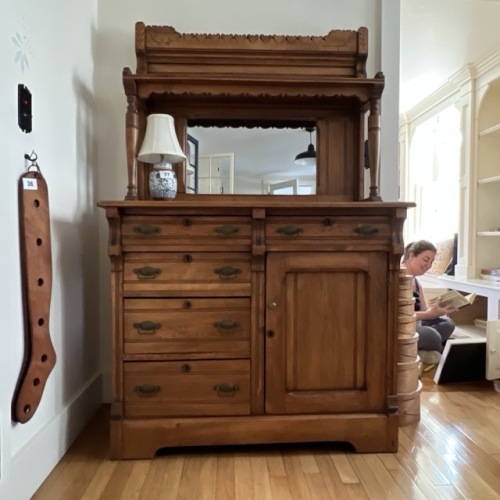Antique Victorian Oak Sideboard With Mirror