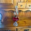 Red Pressed Glass Oil Lamp with Clear Base