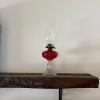 Red Pressed Glass Oil Lamp with Clear Base - 2