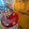 Red Pressed Glass Oil Lamp with Clear Base - 6