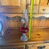 Red Pressed Glass Oil Lamp with Clear Base - 7
