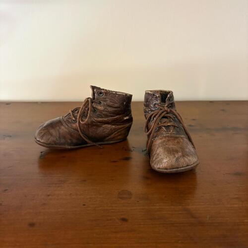 Vintage Brown Leather High-Top Lace-Up Baby Shoes
